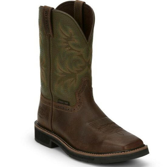 Justin Driller 11" Green Square Soft Toe