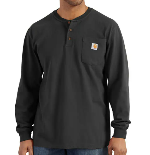 Carhartt Heavyweight Long Sleeve Pocket Black Henley T-Shirt