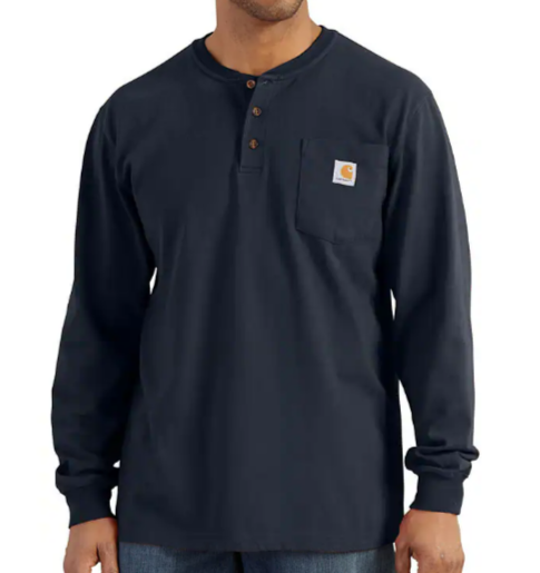 Carhartt Heavyweight Long Sleeve Pocket Navy Henley T-Shirt