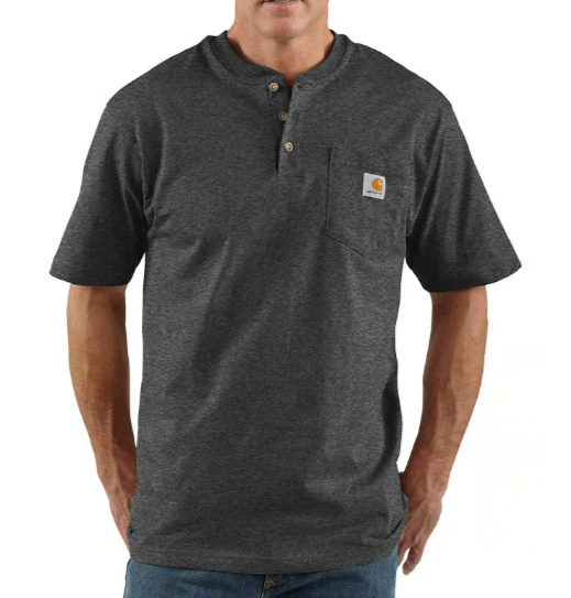 Carhartt Collared Heavyweight Short Sleeve Carbon Heather Henley