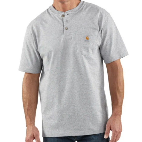 Carhartt Collared Heavyweight Short Sleeve Heather Grey Henley