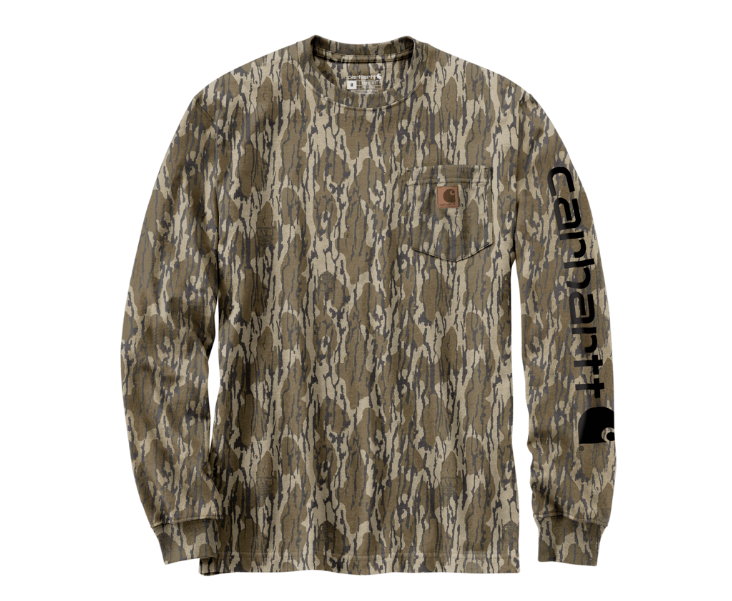Carhartt Mossy Oak Bottomlands Camo Heavyweight Long Sleeve Logo T-Shirt